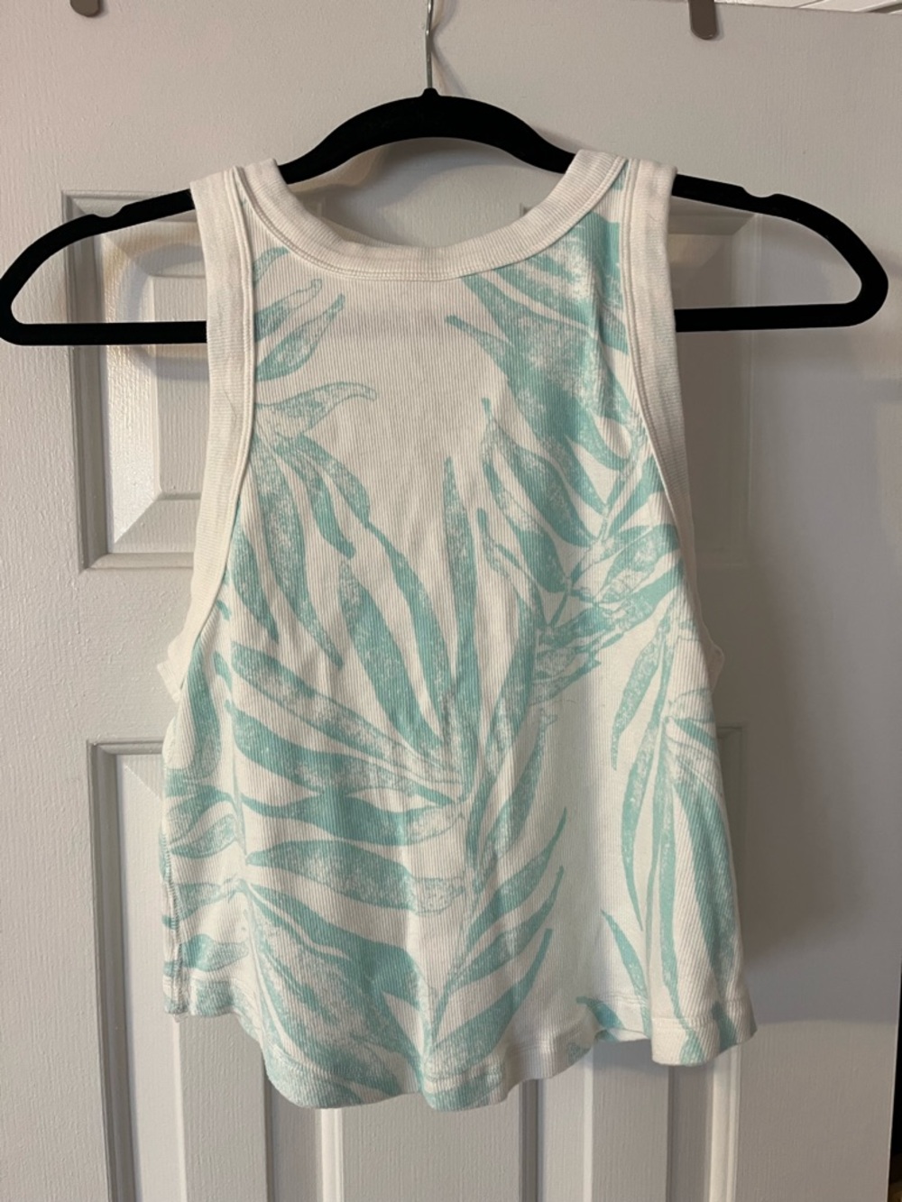 Free People Movement White Tank Top with Mint Leaf Print